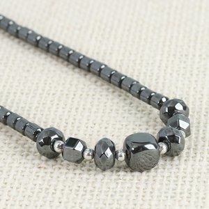 Women's Hematite Beaded Necklace 16 in